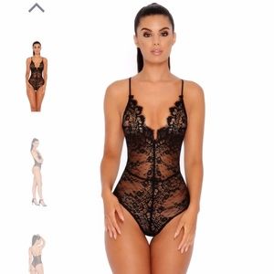 Oh Polly SHEER WE GO FLORAL LACE BODYSUIT IN BLACK